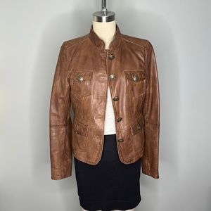 Express - Button Front Brown Leather Jacket- Size Small